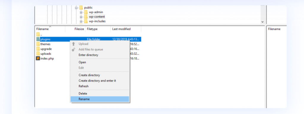 Rename The Plugins Folder Using An FTP Client